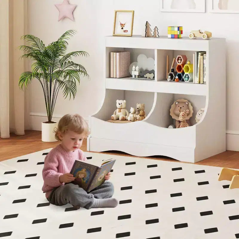 Toy Storage Organizer for Toys & Books 4-Cubby Kids Bookcase for Children's Room White/Pink/Gray