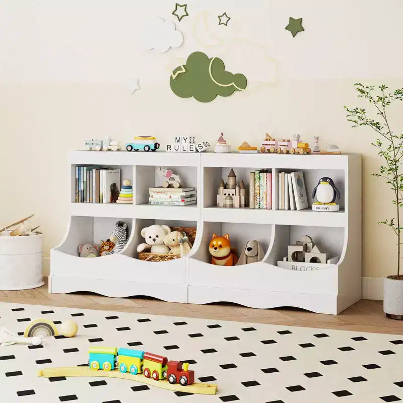 Toy Storage Organizer for Toys & Books 4-Cubby Kids Bookcase for Children's Room White/Pink/Gray