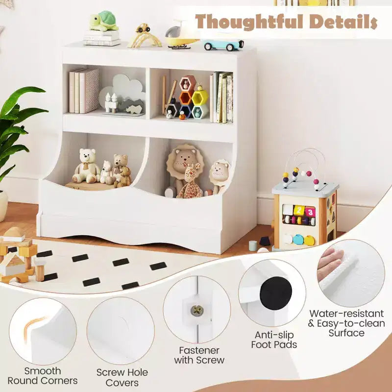 Toy Storage Organizer for Toys & Books 4-Cubby Kids Bookcase for Children's Room White/Pink/Gray