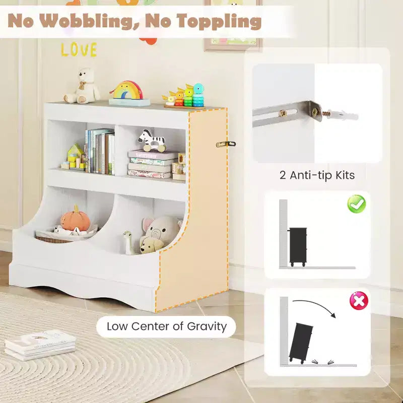 Toy Storage Organizer for Toys & Books 4-Cubby Kids Bookcase for Children's Room White/Pink/Gray