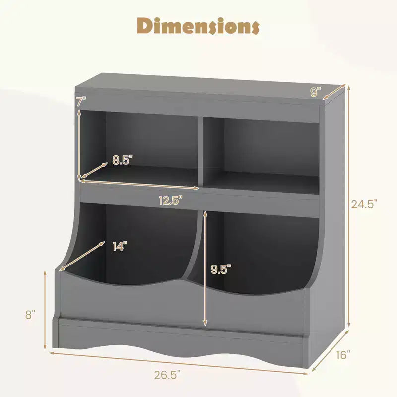 Toy Storage Organizer for Toys & Books 4-Cubby Kids Bookcase for Children's Room White/Pink/Gray