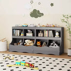 Toy Storage Organizer for Toys & Books 4-Cubby Kids Bookcase for Children's Room White/Pink/Gray