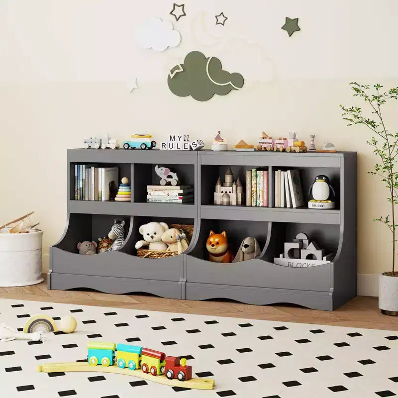 Toy Storage Organizer for Toys & Books 4-Cubby Kids Bookcase for Children's Room White/Pink/Gray