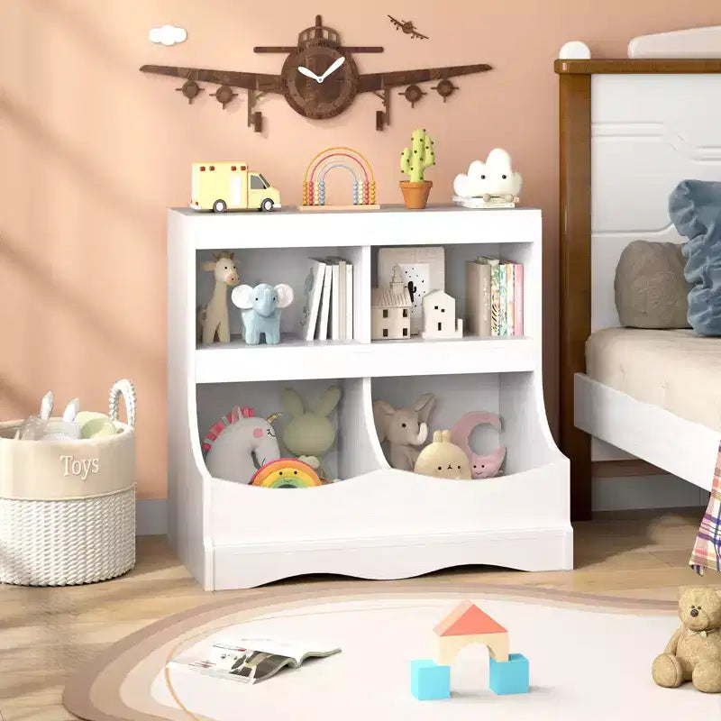 Toy Storage Organizer for Toys & Books 4-Cubby Kids Bookcase for Children's Room White/Pink/Gray