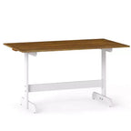 55 Dining Table for 4-6 People, Rectangular Kitchen Table with Wood Trestle Base Walnut + White