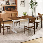 55 Dining Table for 4-6 People, Rectangular Kitchen Table with Wood Trestle Base Walnut + White