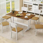 55 Dining Table for 4-6 People, Rectangular Kitchen Table with Wood Trestle Base Walnut + White
