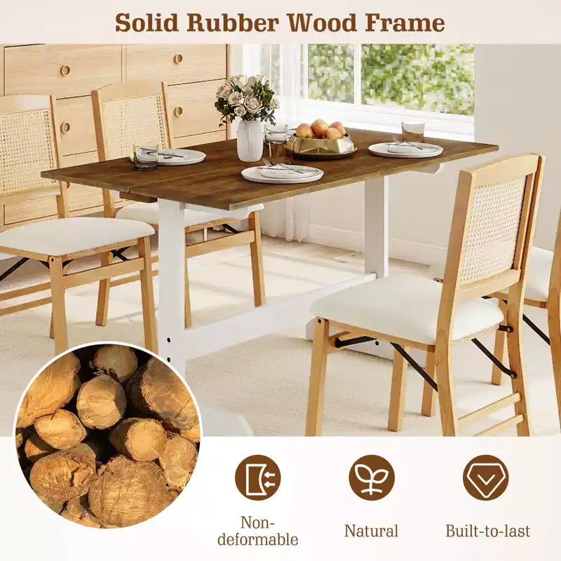 55 Dining Table for 4-6 People, Rectangular Kitchen Table with Wood Trestle Base Walnut + White