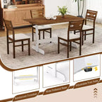 55 Dining Table for 4-6 People, Rectangular Kitchen Table with Wood Trestle Base Walnut + White