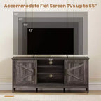 Farmhouse TV Stand for TVs up to 65 Entertainment Center with 2 Storage Cabinets Gray