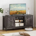 Farmhouse TV Stand for TVs up to 65 Entertainment Center with 2 Storage Cabinets Gray