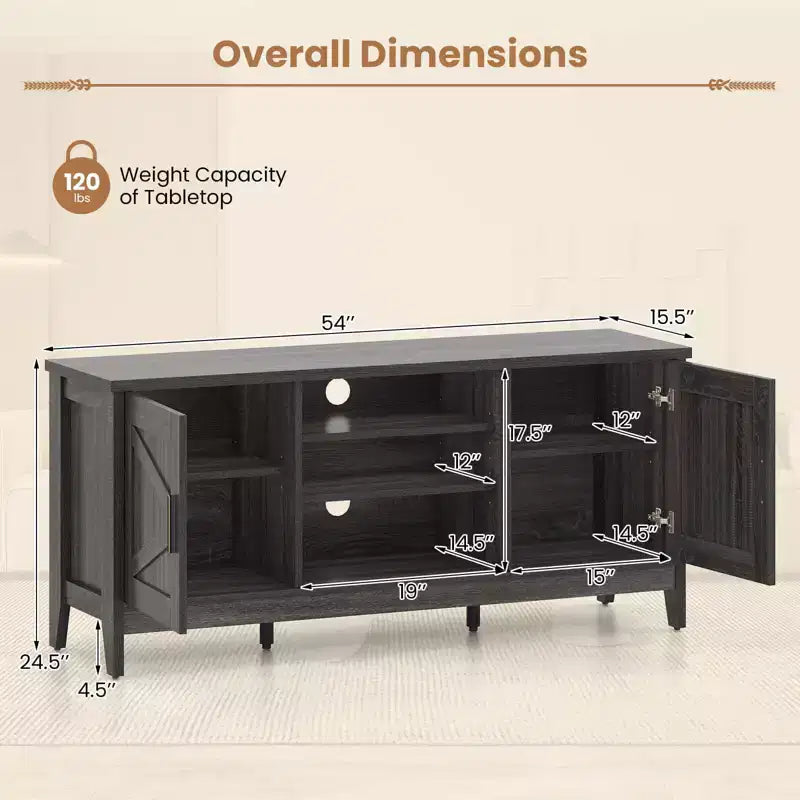 Farmhouse TV Stand for TVs up to 65 Entertainment Center with 2 Storage Cabinets Gray