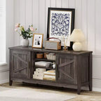 Farmhouse TV Stand for TVs up to 65 Entertainment Center with 2 Storage Cabinets Gray