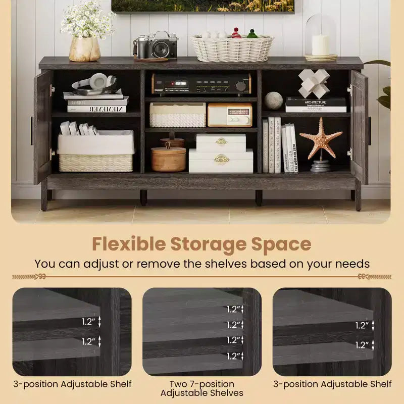 Farmhouse TV Stand for TVs up to 65 Entertainment Center with 2 Storage Cabinets Gray