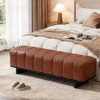 Modern Faux Leather Upholstered Dining Bench with Rubberwood Legs