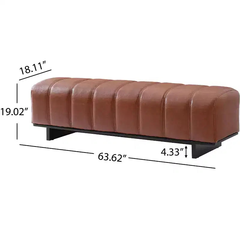 Modern Faux Leather Upholstered Dining Bench with Rubberwood Legs