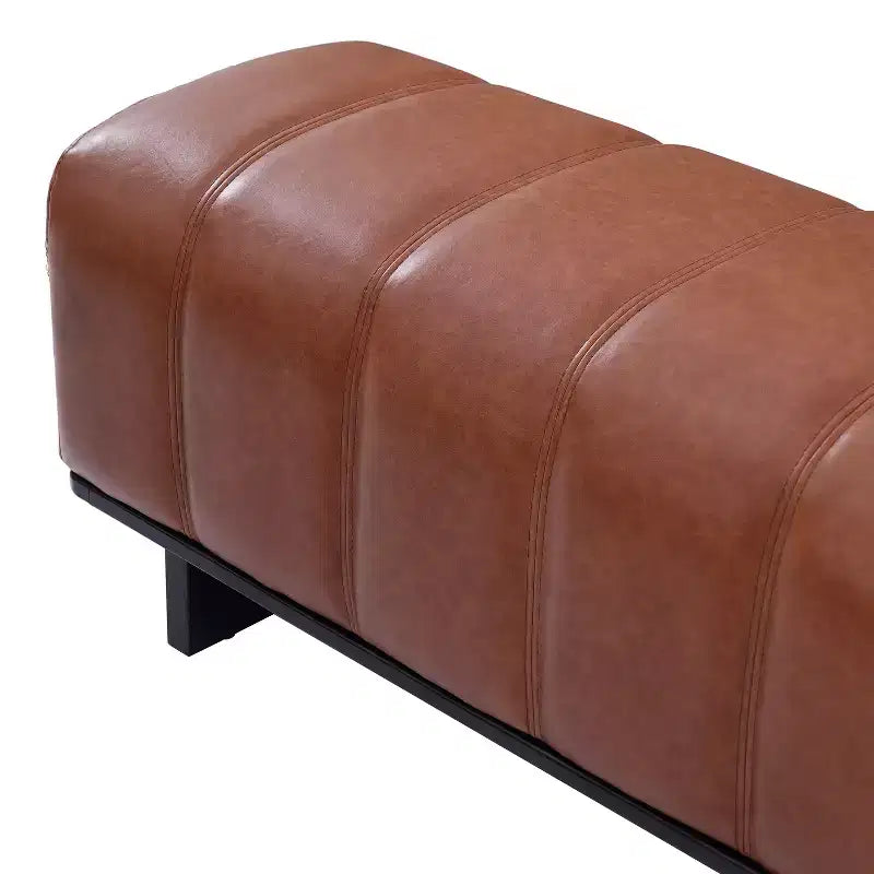 Modern Faux Leather Upholstered Dining Bench with Rubberwood Legs