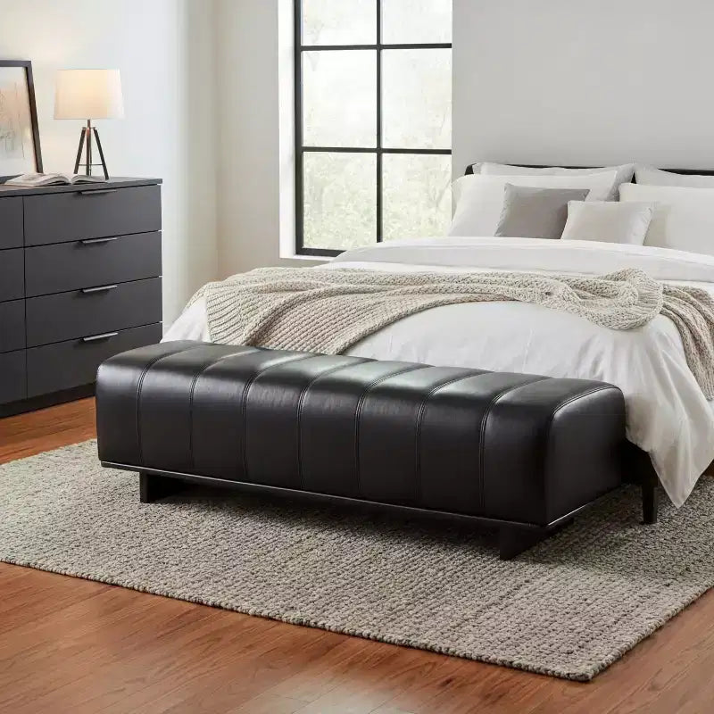Modern Faux Leather Upholstered Dining Bench with Rubberwood Legs