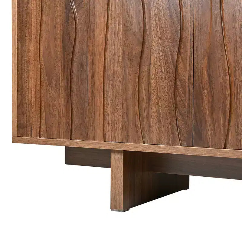 Retro Style Wood Grain TV Stand, Rustic Media Console, Sturdy Base TV Cabinet with Wavy Door for TVs up to 75