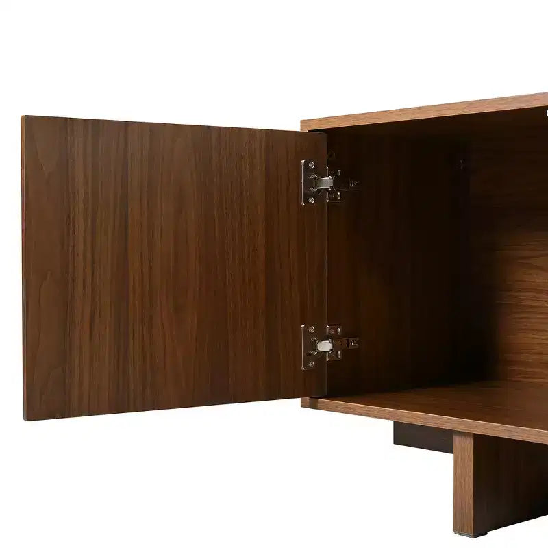 Retro Style Wood Grain TV Stand, Rustic Media Console, Sturdy Base TV Cabinet with Wavy Door for TVs up to 75