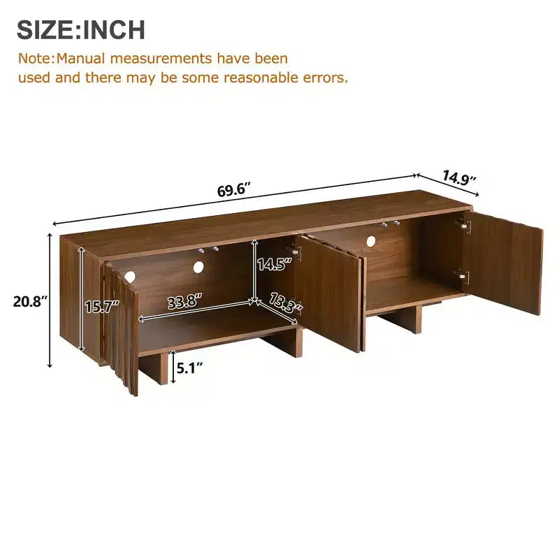 Retro Style Wood Grain TV Stand, Rustic Media Console, Sturdy Base TV Cabinet with Wavy Door for TVs up to 75
