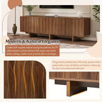 Retro Style Wood Grain TV Stand, Rustic Media Console, Sturdy Base TV Cabinet with Wavy Door for TVs up to 75