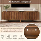 Retro Style Wood Grain TV Stand, Rustic Media Console, Sturdy Base TV Cabinet with Wavy Door for TVs up to 75