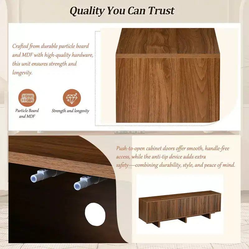 Retro Style Wood Grain TV Stand, Rustic Media Console, Sturdy Base TV Cabinet with Wavy Door for TVs up to 75