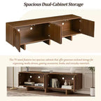 Retro Style Wood Grain TV Stand, Rustic Media Console, Sturdy Base TV Cabinet with Wavy Door for TVs up to 75