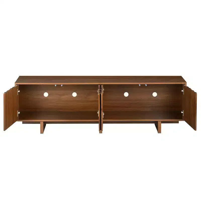Retro Style Wood Grain TV Stand, Rustic Media Console, Sturdy Base TV Cabinet with Wavy Door for TVs up to 75