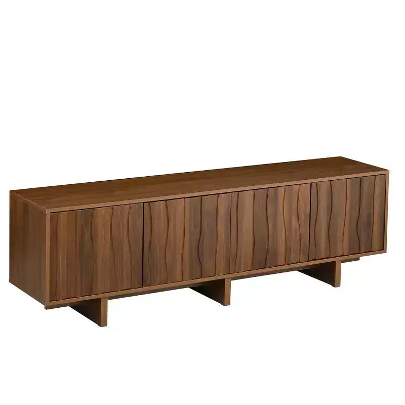 Retro Style Wood Grain TV Stand, Rustic Media Console, Sturdy Base TV Cabinet with Wavy Door for TVs up to 75