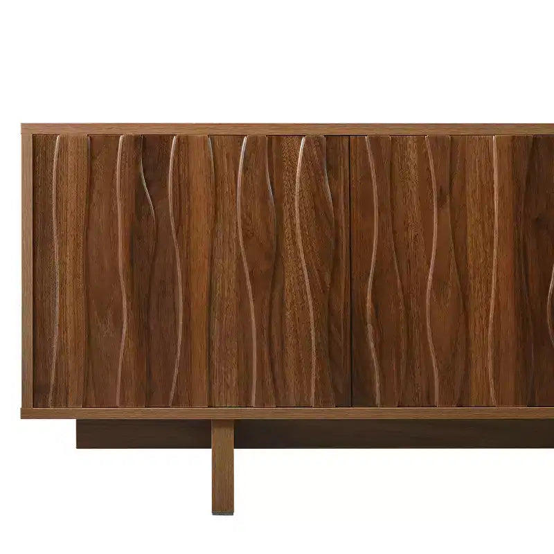 Retro Style Wood Grain TV Stand, Rustic Media Console, Sturdy Base TV Cabinet with Wavy Door for TVs up to 75