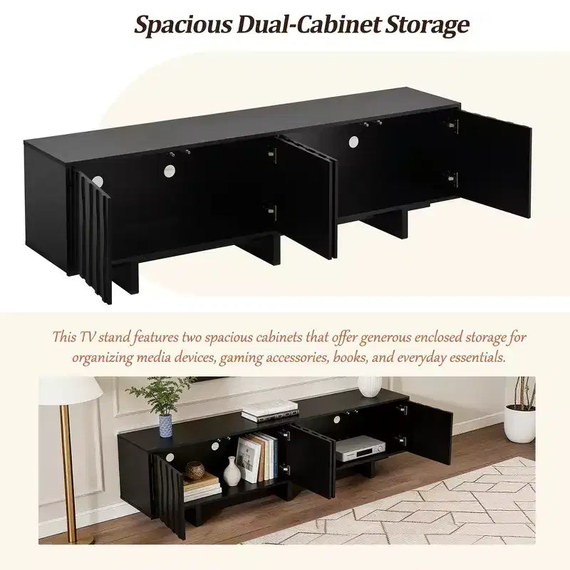Retro Style Wood Grain TV Stand, Rustic Media Console, Sturdy Base TV Cabinet with Wavy Door for TVs up to 75