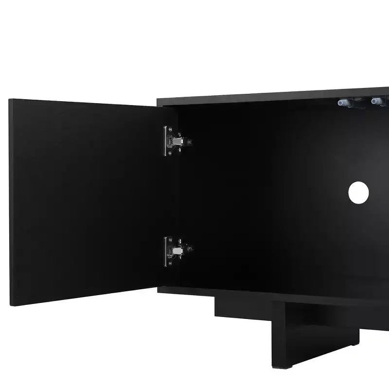 Retro Style Wood Grain TV Stand, Rustic Media Console, Sturdy Base TV Cabinet with Wavy Door for TVs up to 75