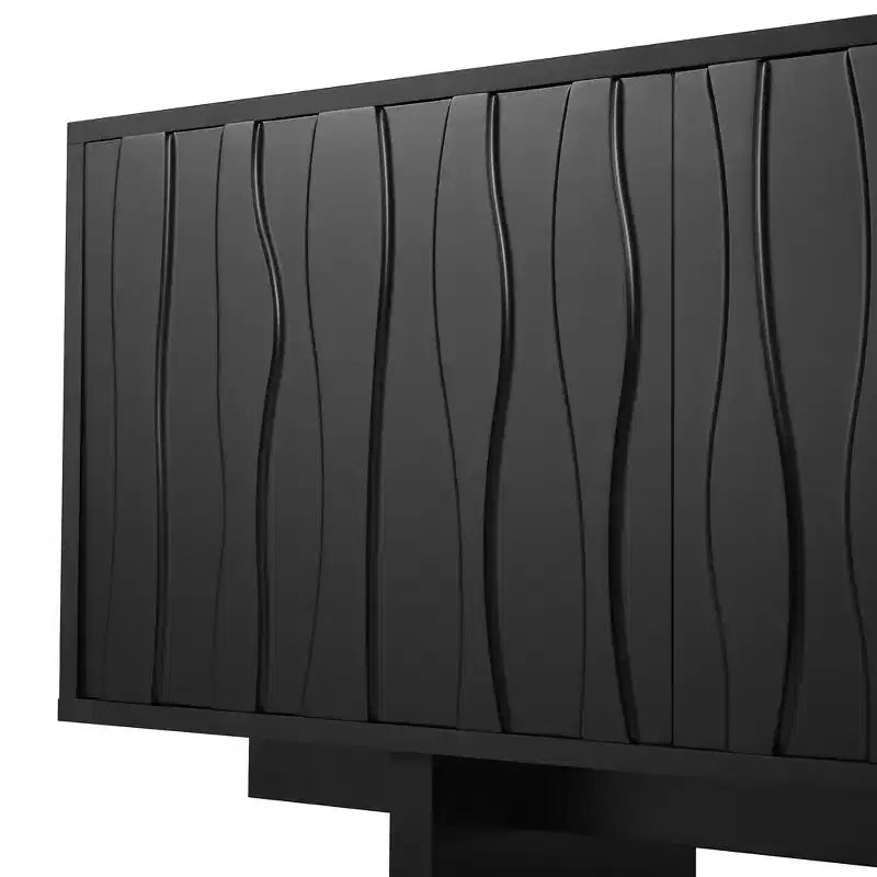 Retro Style Wood Grain TV Stand, Rustic Media Console, Sturdy Base TV Cabinet with Wavy Door for TVs up to 75