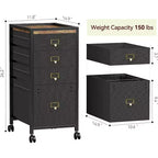 Mobile File Cabinets with Drawers,Fabric File Storage Unit on Wheels,Compact Under Desk File Cabinet with Smooth Casters for Home Office,Black