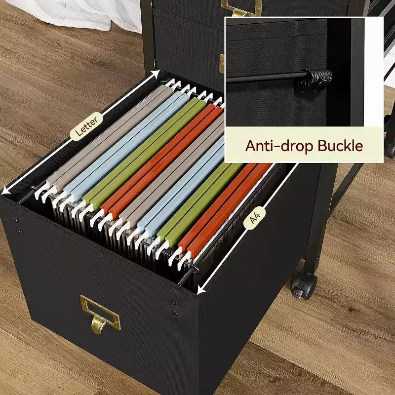 Mobile File Cabinets with Drawers,Fabric File Storage Unit on Wheels,Compact Under Desk File Cabinet with Smooth Casters for Home Office,Black