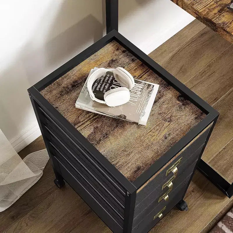 Mobile File Cabinets with Drawers,Fabric File Storage Unit on Wheels,Compact Under Desk File Cabinet with Smooth Casters for Home Office,Black