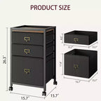 Mobile File Cabinets with Drawers,Fabric File Storage Unit on Wheels,Compact Under Desk File Cabinet with Smooth Casters for Home Office,Black