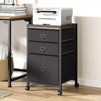 Mobile File Cabinets with Drawers,Fabric File Storage Unit on Wheels ,Compact Under Desk File Cabinet with Smooth Casters for Home Office,Black