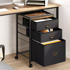 Mobile File Cabinets with Drawers,Fabric File Storage Unit on Wheels,Compact Under Desk File Cabinet with Smooth Casters for Home Office,Black