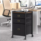 Mobile File Cabinets with Drawers,Fabric File Storage Unit on Wheels,Compact Under Desk File Cabinet with Smooth Casters for Home Office,Black