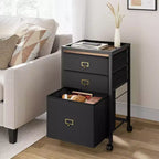 Mobile File Cabinets with Drawers,Fabric File Storage Unit on Wheels,Compact Under Desk File Cabinet with Smooth Casters for Home Office,Black