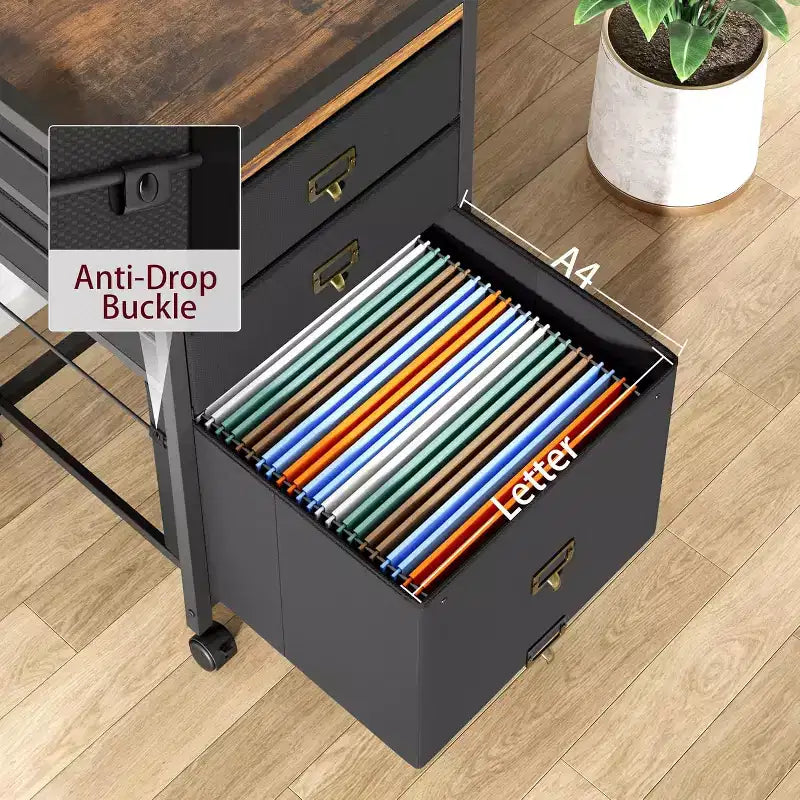 Mobile File Cabinets with Drawers,Fabric File Storage Unit on Wheels,Compact Under Desk File Cabinet with Smooth Casters for Home Office,Black