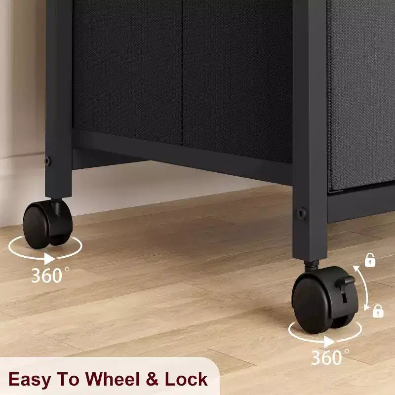 Mobile File Cabinets with Drawers,Fabric File Storage Unit on Wheels,Compact Under Desk File Cabinet with Smooth Casters for Home Office,Black
