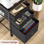 Mobile File Cabinets with Drawers,Fabric File Storage Unit on Wheels,Compact Under Desk File Cabinet with Smooth Casters for Home Office,Black