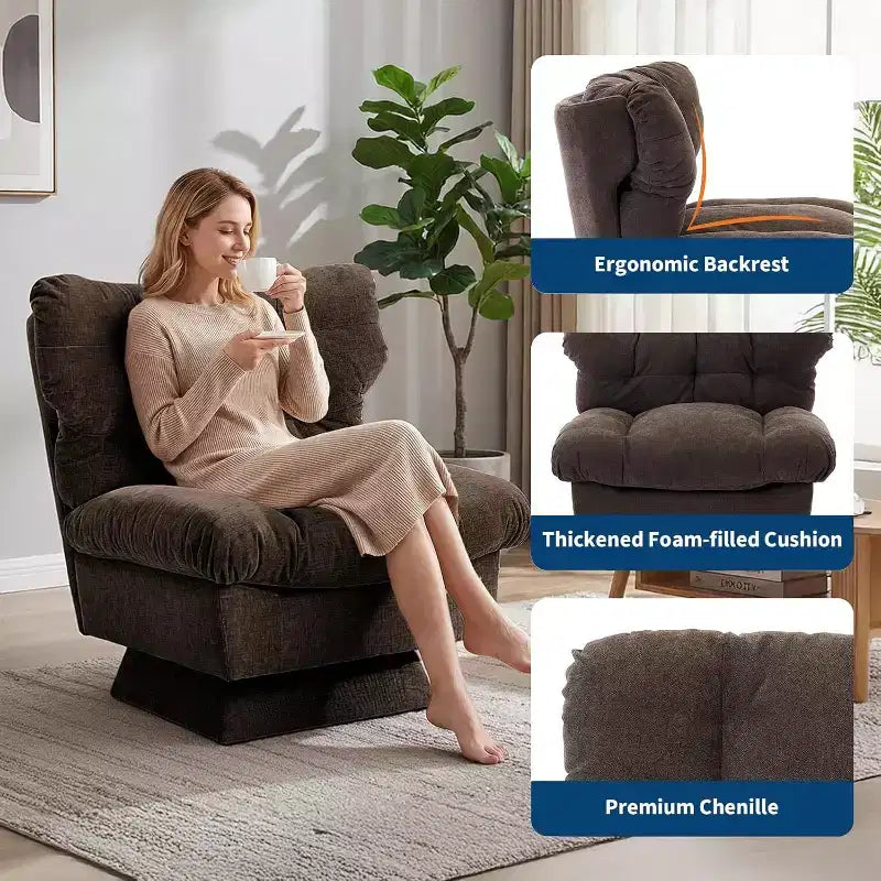 Swivel Upholstered Chair, Cozy Chenille & Thick Cushion for Home, Office Spaces