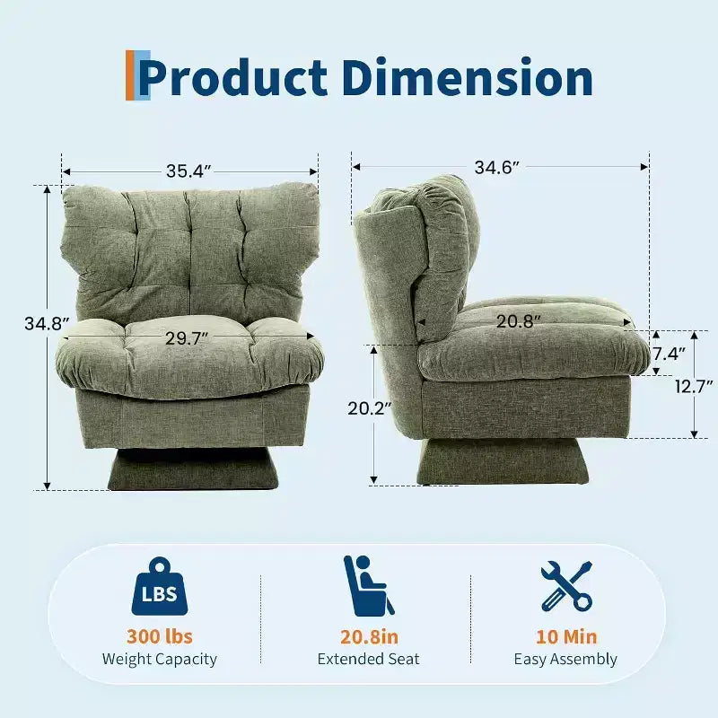 Swivel Upholstered Chair, Cozy Chenille & Thick Cushion for Home, Office Spaces