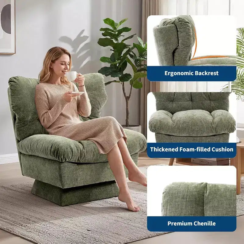 Swivel Upholstered Chair, Cozy Chenille & Thick Cushion for Home, Office Spaces