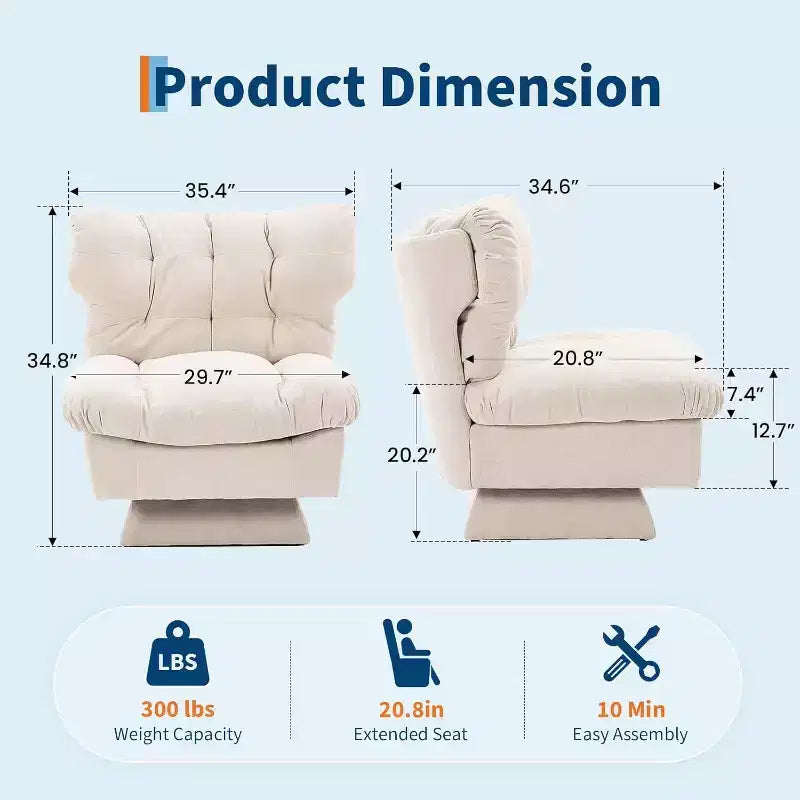 Swivel Upholstered Chair, Cozy Chenille & Thick Cushion for Home, Office Spaces